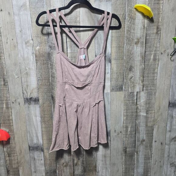 Free People FP Beach Tunic Tank Top Dress Large Pink Sleeveless Crossback Boho - Picture 1 of 4